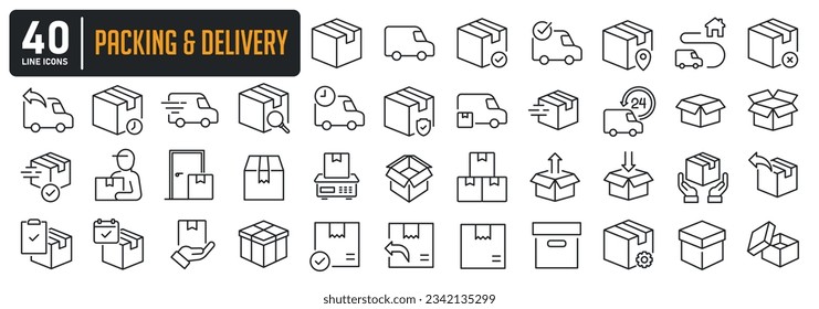 Packing and delivery thin line icons. For website marketing design, logo, app, template, ui, etc. Vector illustration.