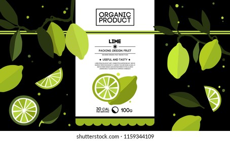 Packing design of lime. Vector illustration lime banners. Design for juice, tea, ice cream, lemonade, jam, natural cosmetics, pastries filled with limes, dessert menu, health care products. 