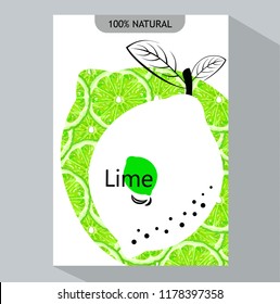 Packing design of Lime. Vector illustration Lime banners. Design for juice, tea, ice cream, lemonade, jam, natural cosmetics, sweets and pastries filled with lemon, dessert menu.