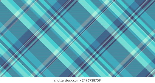 Packing fabric texture pattern, luxurious vector plaid textile. Korean check seamless background tartan in medium turquoise and indigo colors palette.