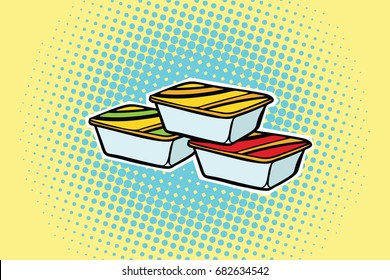 Packing Fast Food Sauce. Pop Art Retro Comic Book Vector Illustration