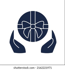 Packen Sie das Symbol für die Glyphe ein. Handgepacktes Geschenk für Freunde. Handgefertigte Geschenkbox. Geburtstagsfeier. Geschenkbox-Konzept. Flat Schild. Isolierte Silhouette, Vektorgrafik