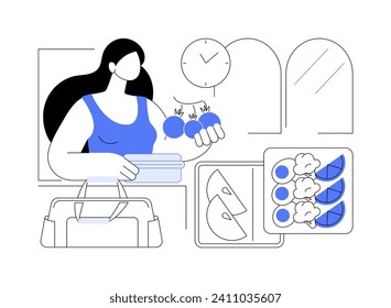 Packing healthy lunchbox isolated cartoon vector illustrations. Sporty girl packing lunchbox with healthy food in the kitchen, balanced diet, good nutrition, people lifestyle vector cartoon.