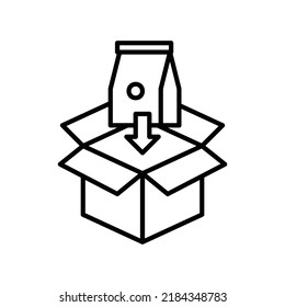 Icono de empaquetado con caja y empaque bueno en el estilo de contorno negro