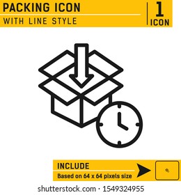 Packing icon with line style isolated on white background. Vector icon for web design, ui, ux, cellular applications and mobile apps. Flat design for business, ecommerce, logistics and more. EPS file
