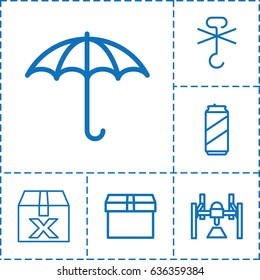 Packing icon. set of 6 packing outline icons such as keep dry cargo, no cargo warning, beer can, box