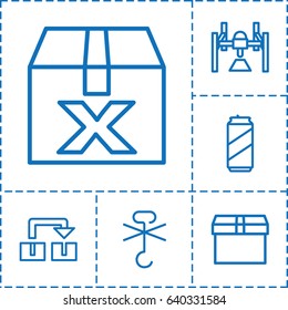 Packing icon. set of 6 packing outline icons such as no cargo warning, beer can, box, question box