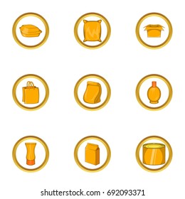 Packing icon set. Cartoon set of 9 packing vector icons for web isolated on white background