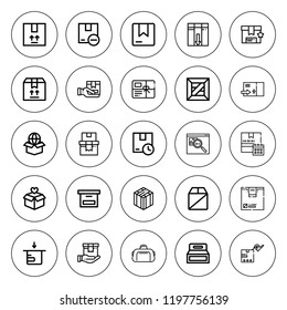 Packing icon set. collection of 25 outline packing icons with bag, box icons. editable icons.