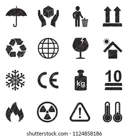 Packing Icons. Black Scribble Design. Vector Illustration.