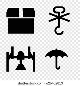 Packing icons set. set of 4 packing filled icons such as keep dry cargo, no cargo warning