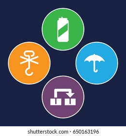 Packing icons set. set of 4 packing filled icons such as keep dry cargo, no cargo warning, beer can