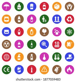 Packing Icons. White Flat Collection In Circle. Vector Illustration.