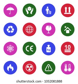 Packing Icons. White Flat Design In Circle. Vector Illustration. 