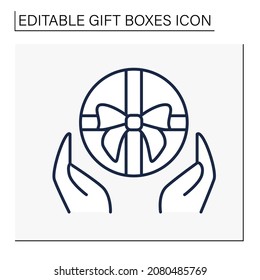 Packing line icon. Hand packed present for friend. Handmade gift box. Birthday celebration. Gift box concept. Isolated vector illustration. Editable stroke