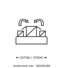 Packing line icon. Wrapping finished goods. Packaging supplies. Production process on the line conveyor. Stages and elements of a successful production cycle. Editable stroke 