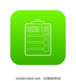 Packing list icon green vector isolated on white background