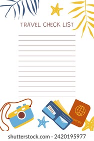 Packing list for planning a trip. Travel check list.Preparing for a vacation.Vector illustration