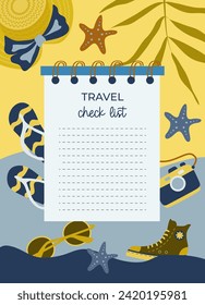 Packing list for planning a trip. Travel check list.Preparing for a vacation.Vector illustration