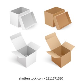 Packing for logistic, distribution of goods vector sign of storage containers. Cardboard icon mockup of carton box for transportation fragile products