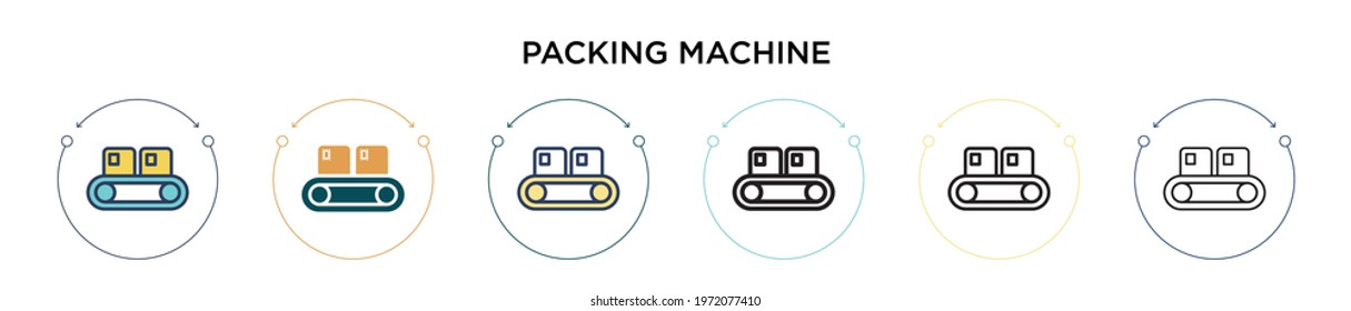Packing machine icon in filled, thin line, outline and stroke style. Vector illustration of two colored and black packing machine vector icons designs can be used for mobile, ui, web