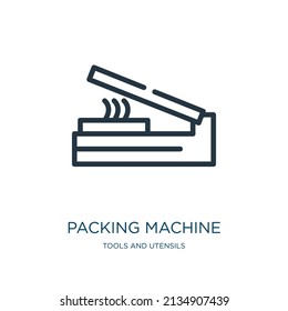 packing machine thin line icon. machine, container linear icons from tools and utensils concept isolated outline sign. Vector illustration symbol element for web design and apps.