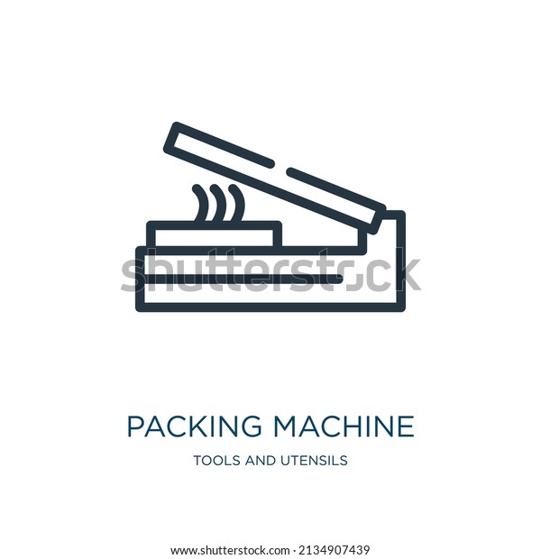 packing machine\
thin line icon. machine, container linear icons from tools and\
utensils concept isolated outline sign. Vector illustration symbol\
element for web design and\
apps.
