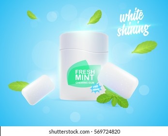 Packing mint chewing gum. White and shining. 3d vector illustration