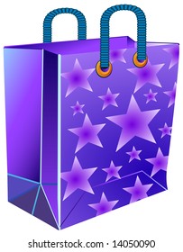 Packing package with handles and star in blue, a shopping illustration