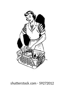 Packing Picnic Basket - Retro Clip Art