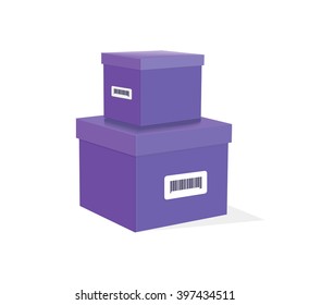 Packing product icon design style. Packing boxes, lilac box delivery, package service, transportation parcel, deliver container, receive pack, send and logistic isolated vector illustration