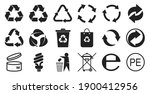 Packing and recycling icons set isolated on white background. Recycling and environmental cleanliness sign. Reusable logo. Vector illustration.