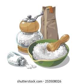 Packing salt and mill. Hand drawn illustration. Ukraine