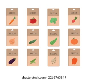 Packing with seeds.Package design.Seeds for planting vegetables.Gardening.Seedlings.Vector illustration.