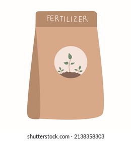 Packing with soil for plants in. Potting soil, various fertilizers. Vector illustration in a flat style
