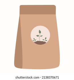 Packing with soil for plants in. Potting soil, various fertilizers. Vector illustration in a flat style