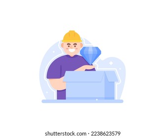 packing staff. a factory worker is assigned to pack production goods. doing pack a diamond in the box in order to be ready to be shipped. occupation. illustration concept design. vector elements