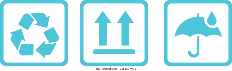 Empacotamento Símbolo ícone frágil set.Handling e empacotamento símbolos incluindo frágil, reciclar e sinal de cuidado. Símbolo de embalagem para caixas de cartão. Etiqueta de envio de entrega.etiqueta de aviso para o pacote de envio.