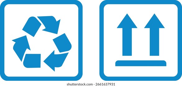 Packing Symbol fragile icon set.Handling and packing symbols including fragile, recycle and caution sign. Packing symbol for cardboard boxe. Delivery shipping label.warning label for shipping package.