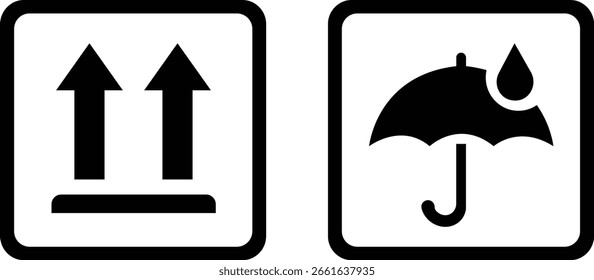 Empacotamento Símbolo ícone frágil set.Handling e empacotamento símbolos incluindo frágil, reciclar e sinal de cuidado. Símbolo de embalagem para caixas de cartão. Etiqueta de envio de entrega.etiqueta de aviso para o pacote de envio.