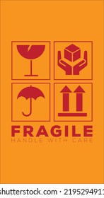 Packing symbol. Vector set of icons on cardboard, box. Production or packaging delivery