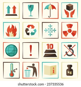 Packing symbols delivery and shipping protect icons set isolated vector illustration