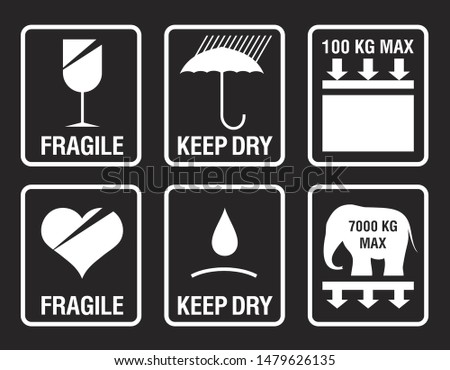 Packing symbols set - fragile, keep dry, max weight