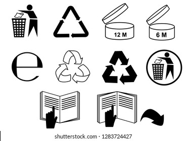 Packing symbols. Set of recycle materials. vector icon. Arrow. Net weight. Recycle.