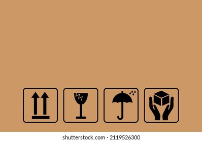 Packing symbols vector illustration set. Cardboard packaging for fragile items. Transport warning signs. Vector.