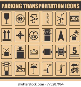 Packing symbols-icons-marks for ceraful transportation.