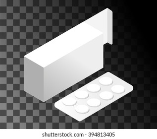 Packing tablets Tablets in blister and packaging detailed isometric icon set