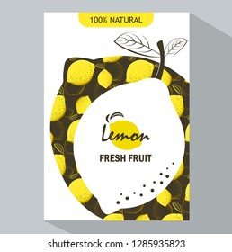 Packing template design of Lemon. Vector illustration lemon vertical banners. Design for juice, tea, ice cream, lemonade, jam, natural cosmetics, sweets and pastries filled with lemon, dessert menu.