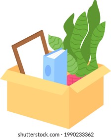 Packing Things In Box For Moving Semi Flat Color Vector Object. Items Organization. Employee Departure From Workplace Isolated Modern Cartoon Style Illustration For Graphic Design And Animation