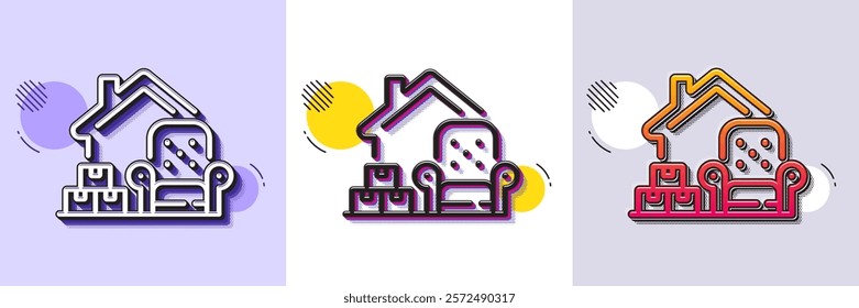 Packing things line icon. Halftone dotted pattern. Gradient icon with grain shadow. Home moving sign. Delivery service symbol. Line packing things icon. Various designs. Vector